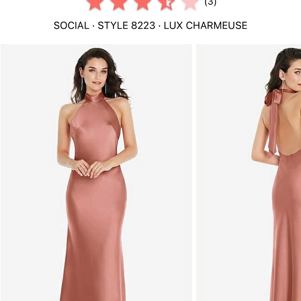 Social Bridesmaids Rose Halter Backless Satin Gown